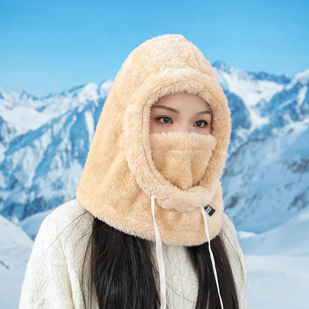 Plush Drawstring Balaclava Hood with Face and Neck Cover