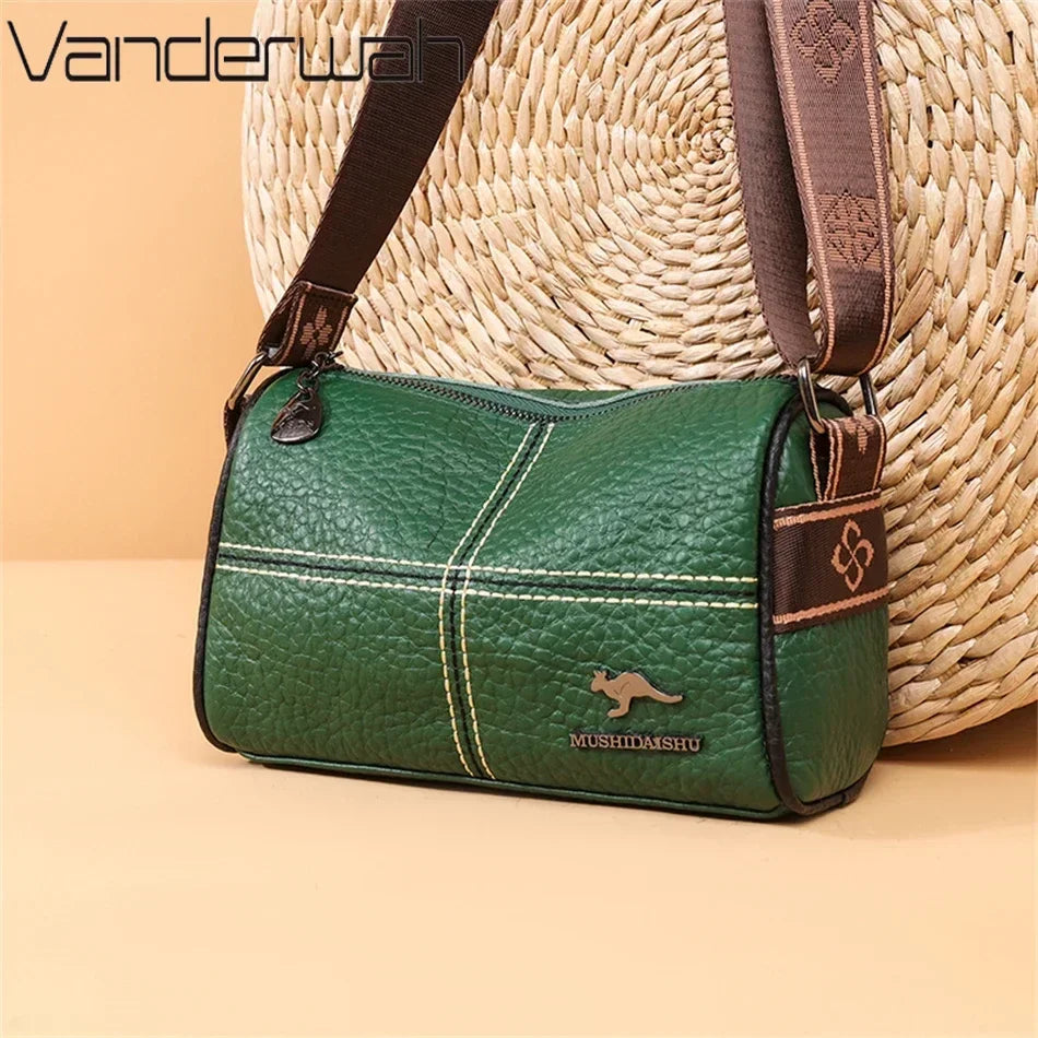 Luxury Genuine Leather Barrel Crossbody Bag – Sequin Shoulder Messenger Bag for Women