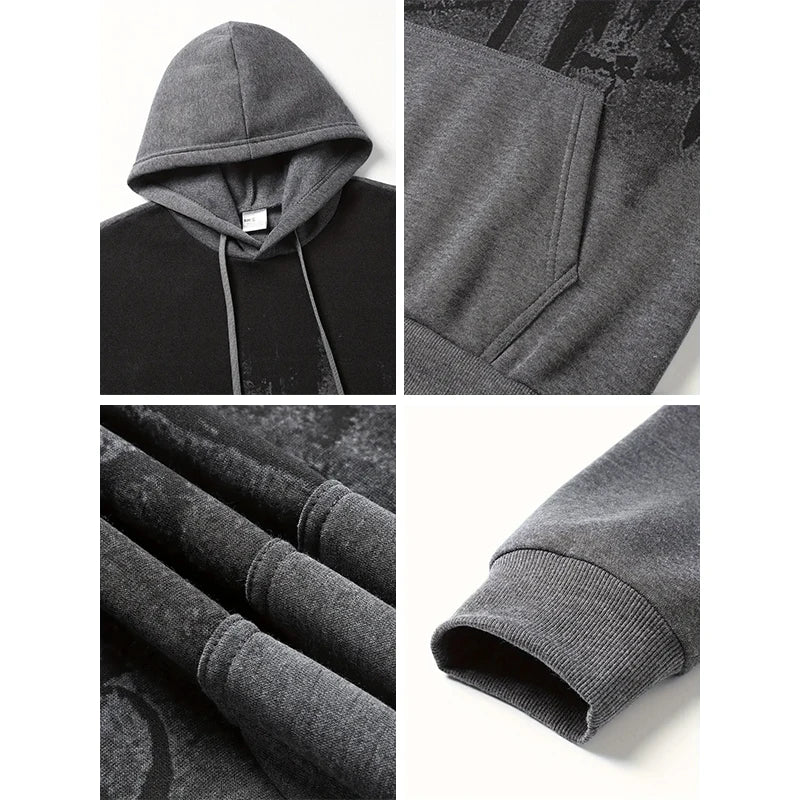 Men's Chinese Dragon Print Hooded Sweatshirt & Sweatpants Set – Autumn Winter Casual