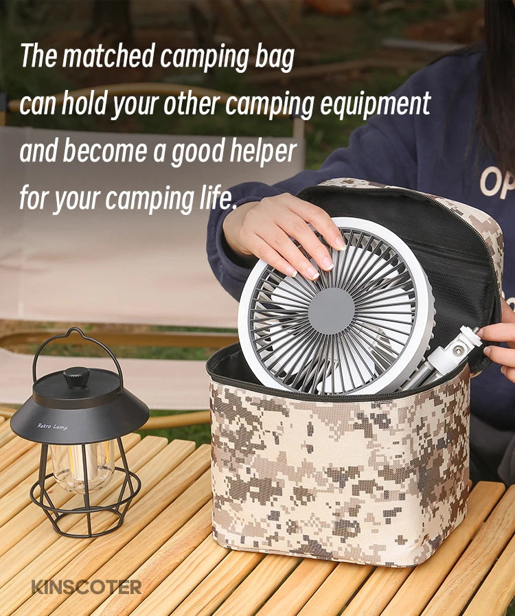 10000mAh Camping Fan – Rechargeable Portable Wireless Ceiling Fan with Power Bank & LED Lighting Tripod
