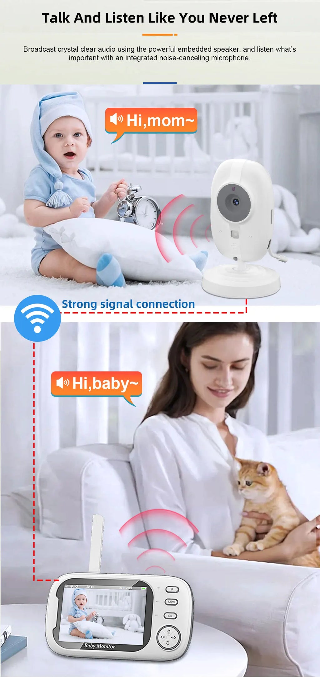 3.5" Wireless Video Baby Monitor – Night Vision, Temperature Monitoring, 2-Way Audio | No WiFi Needed
