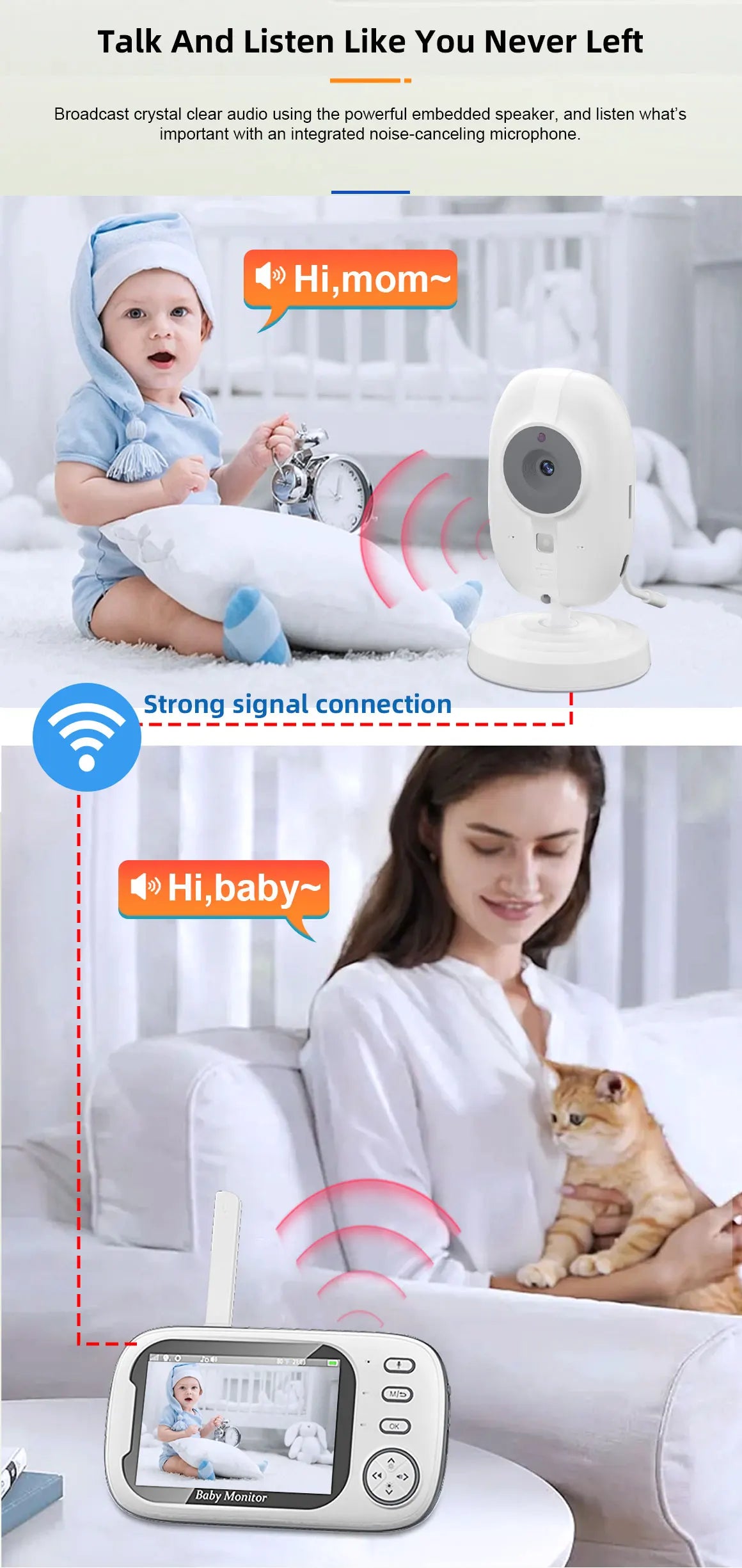 3.5" Wireless Video Baby Monitor – Night Vision, Temperature Monitoring, 2-Way Audio | No WiFi Needed