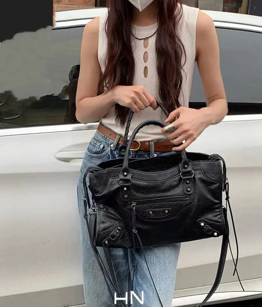 Y2K Motorcycle Crossbody Bag – Trendy PU Leather City Tote & Shoulder Handbag for Women