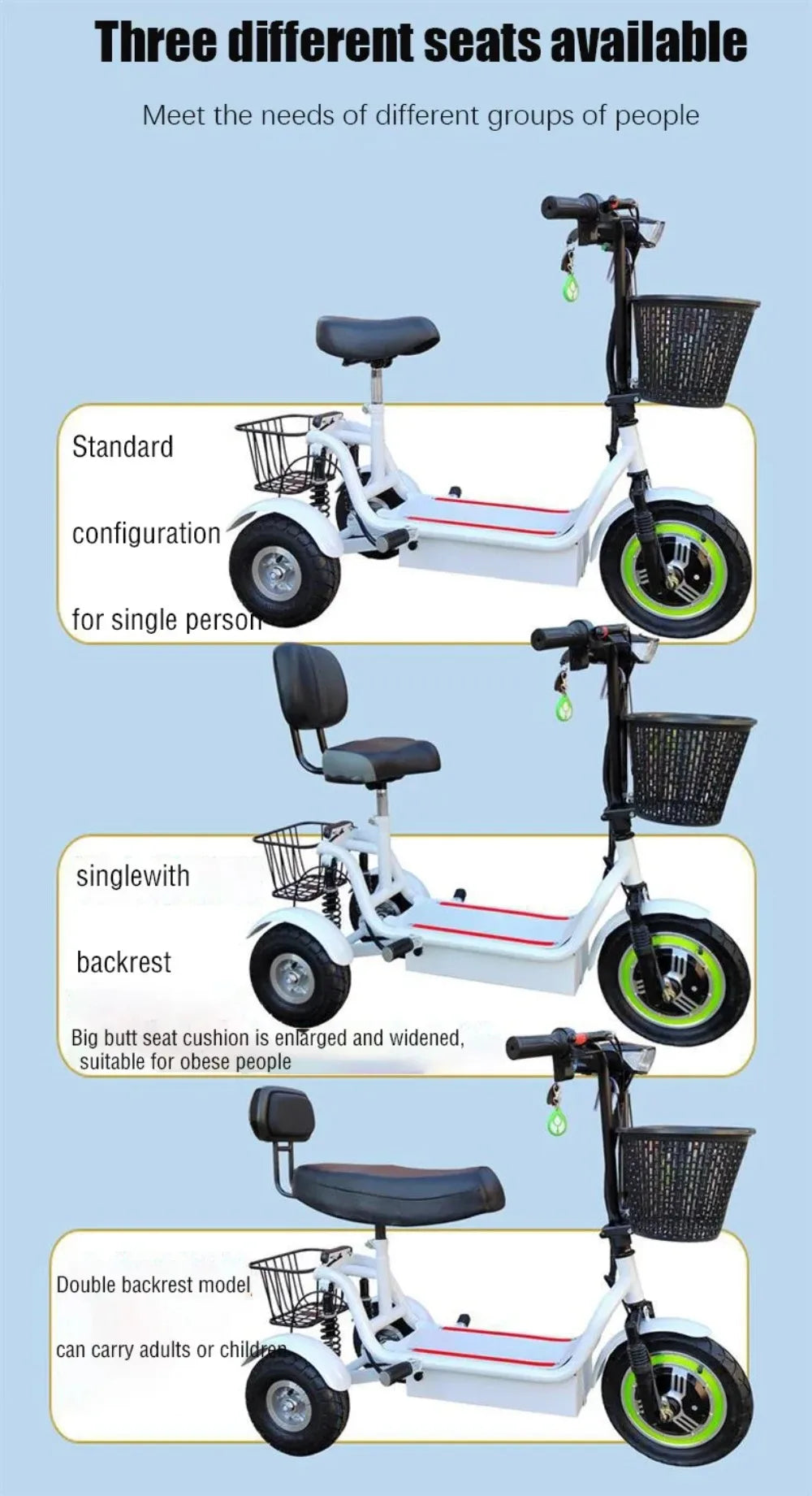 3-Wheel Electric Mobility Scooter for Adults, Folding Tricycle with Basket