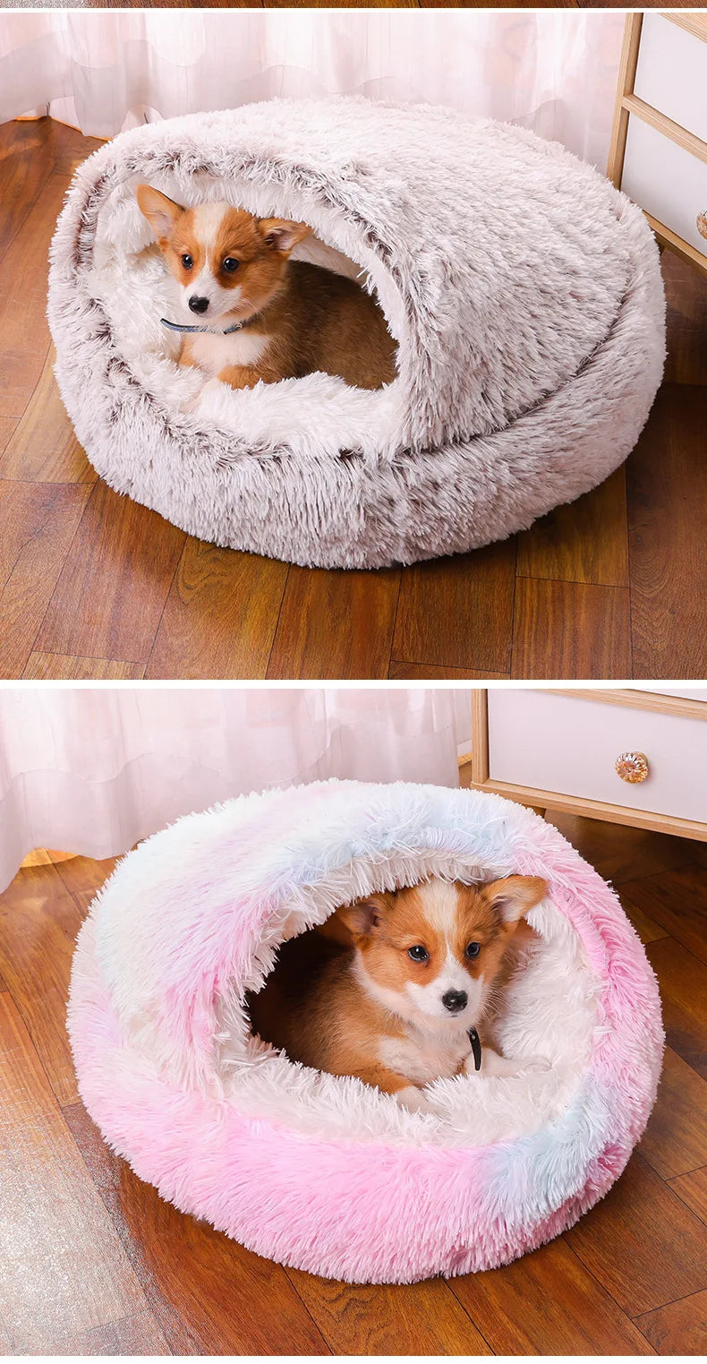 Round Plush Dog & Cat Bed – Warm Washable Pet Sofa Basket, Small to Large Dogs & Cats