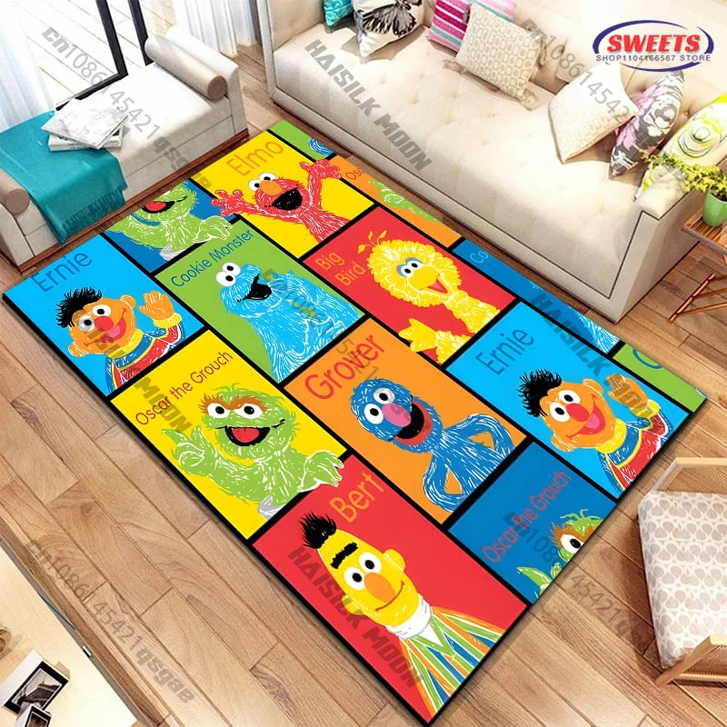15 Sizes S-Sesame S-Street Theme Carpet Rug for Living Rooms Bedroom Entrance Door Decor Mat, Kids' Play Non-slip Mat Great Gift