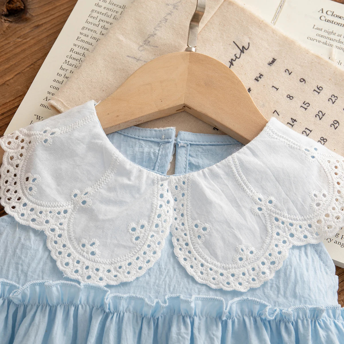 Baby Girl Cotton Beach Dress — Sleeveless Solid Color Lapel Dress