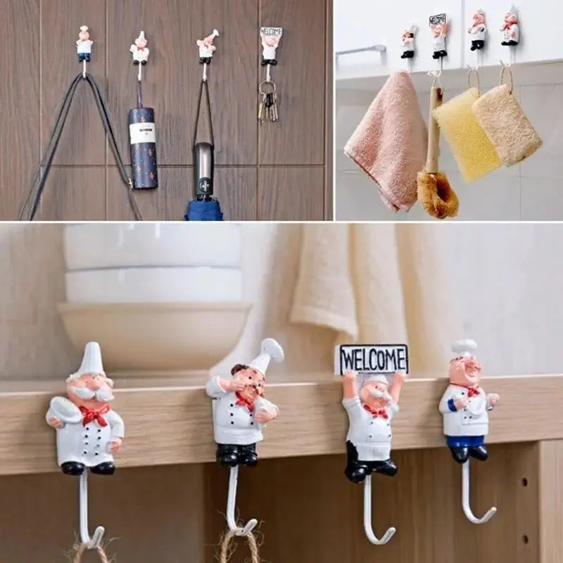 Chef Cartoon Wall Hook – Self-Adhesive Kitchen Utensil Hanger for Towels, Tools & More
