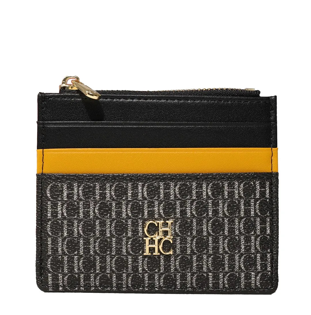 CH Letter Accent PU Leather Card Case Wallet – Elegant Compact Designer Wallet for Women