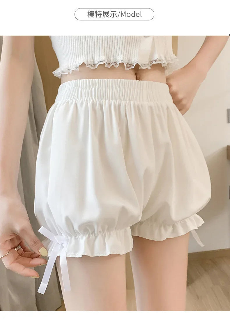 Women's Lace Ruffle Bloomers – Satin Anti-Exposure Safety Shorts Lolita Knickers Under Dress
