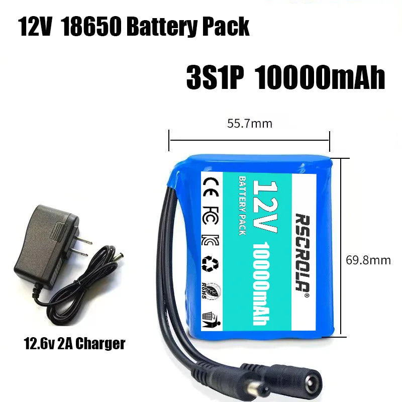 Rechargeable 12V 18650 Lithium Battery Pack with BMS – For Solar, LED Light, RC Model & Power Supply with Charger