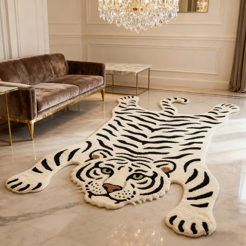 White Tiger Patterned Rug – Non-Slip Bedroom & Bathroom Mat