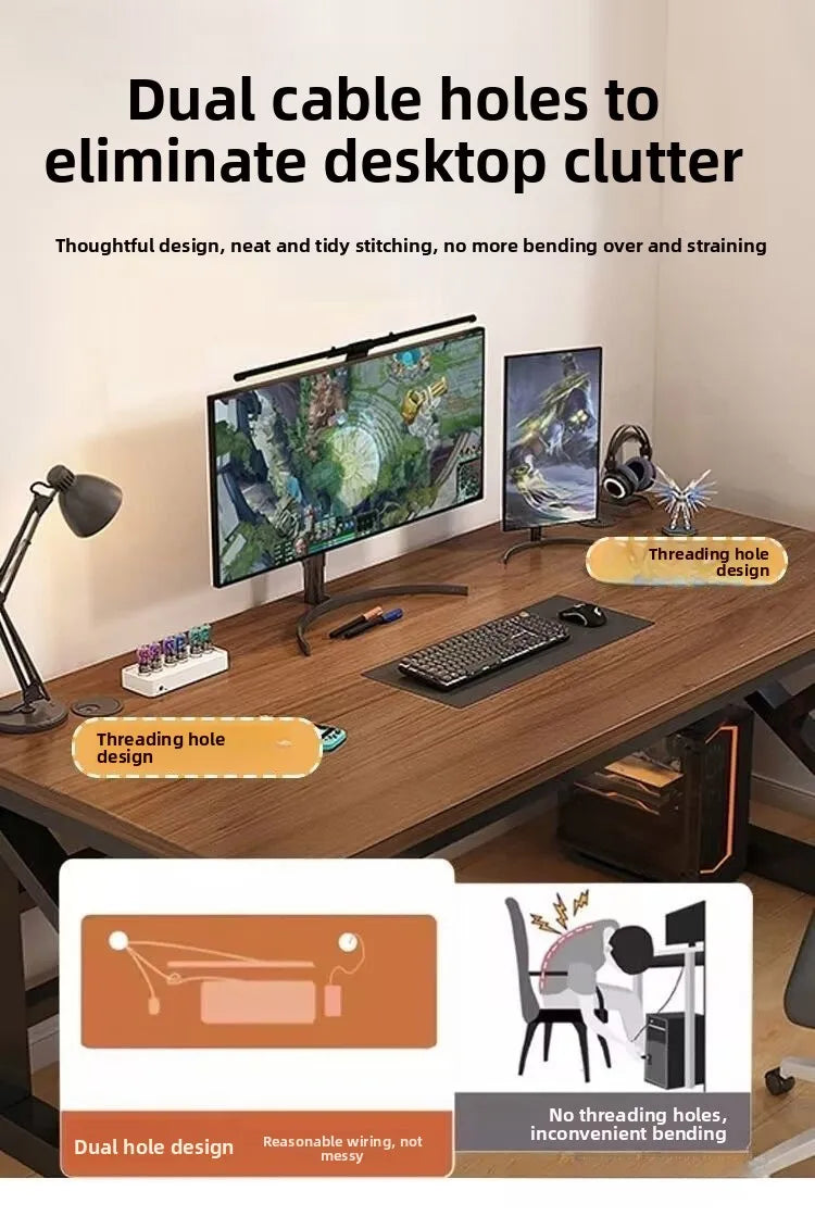 Solid Wood Core Gaming & Home Office Desk — E0 Eco-Friendly, Dual Cable Management, Multiple Sizes & Styles