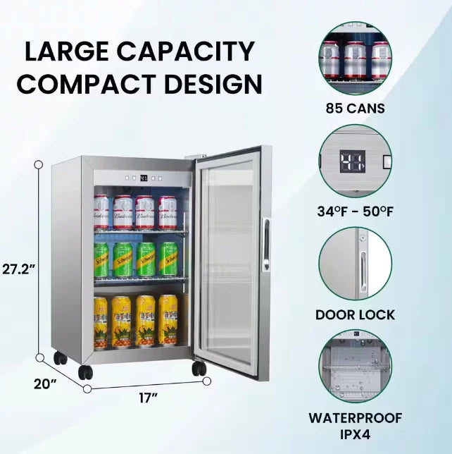 Electric Wine Cooler Outdoor Refrigerator — 63L Waterproof Lockable Lid for Drinks, Wine & Tea