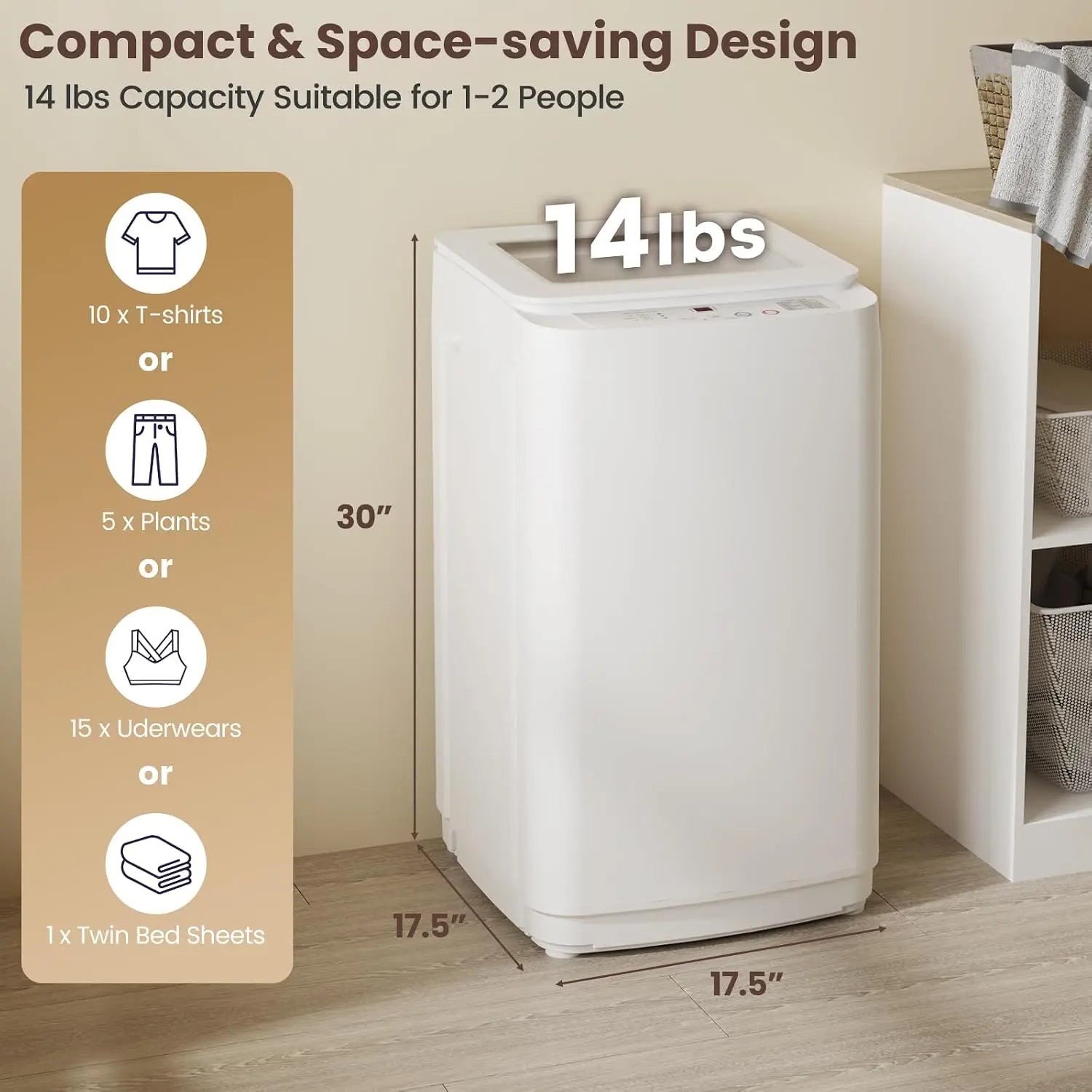 Portable Washer & Dryer Combo Set — 14 lbs Fully Automatic Washing Machine & 1.5 Cu Ft Portable Clothes Dryer