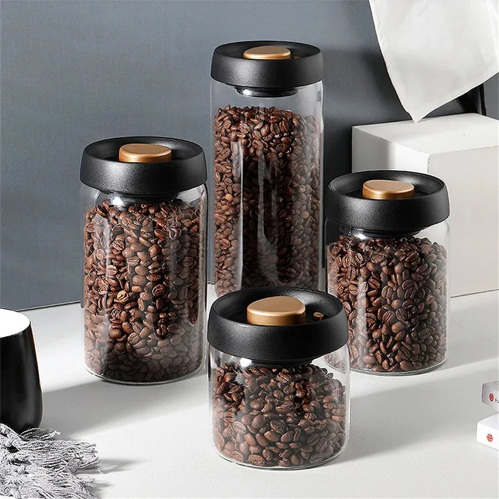 Glass Vacuum Sealed Storage Jar – Airtight Coffee Bean & Tea Canister, Moisture-Proof, 500ml–1800ml