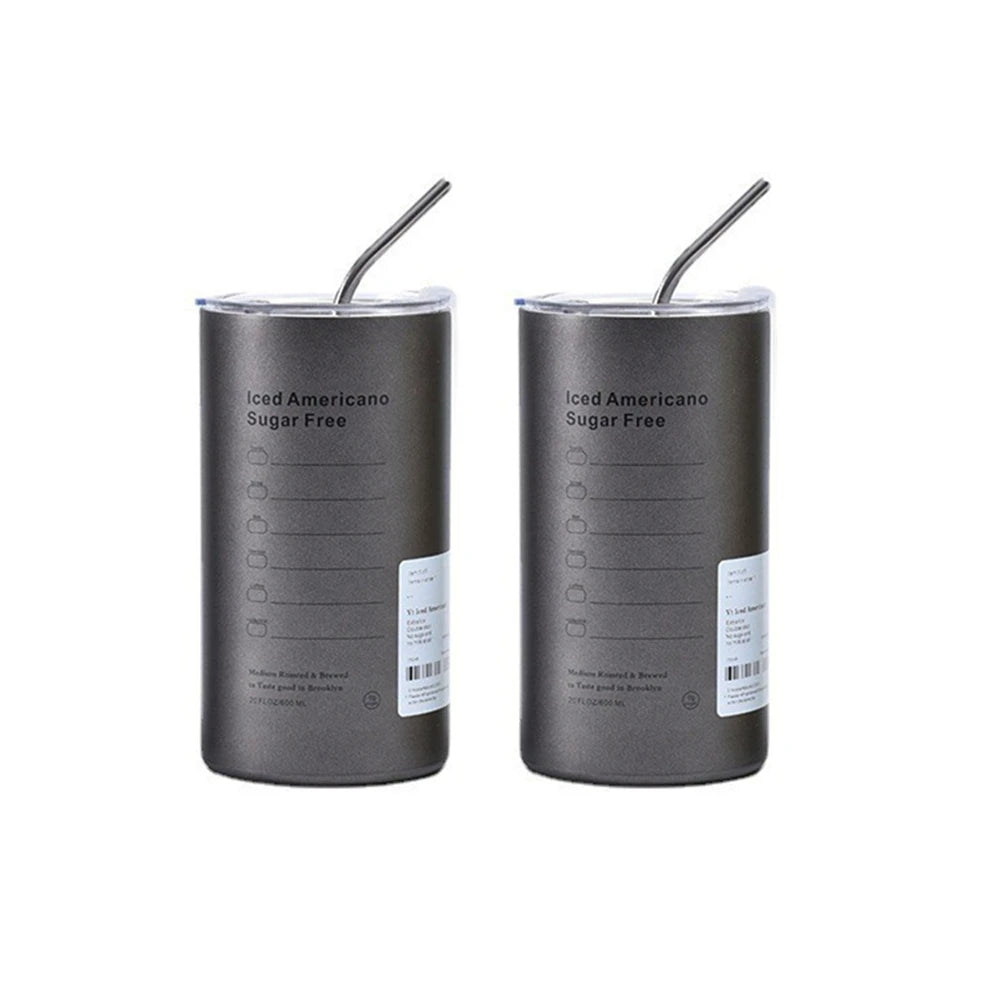 600ml Insulated Stainless Steel Thermos Coffee Mug with Straw – Vacuum Leak-Proof Travel Bottle, BPA-Free