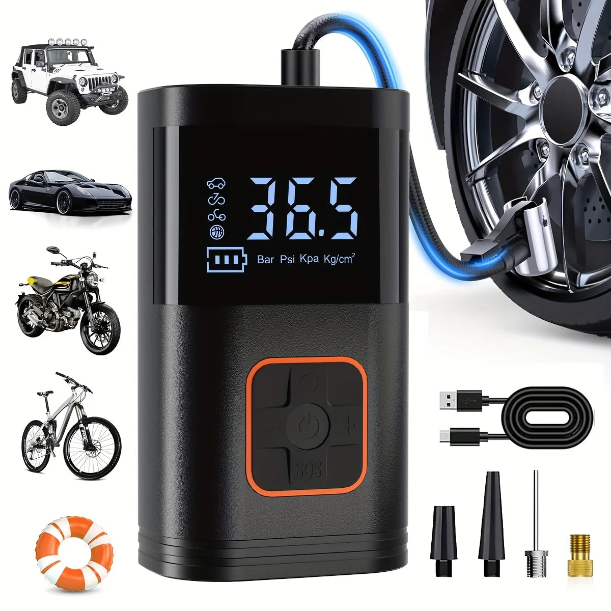 Rechargeable Tire Inflator with Digital Gauge, 150 PSI