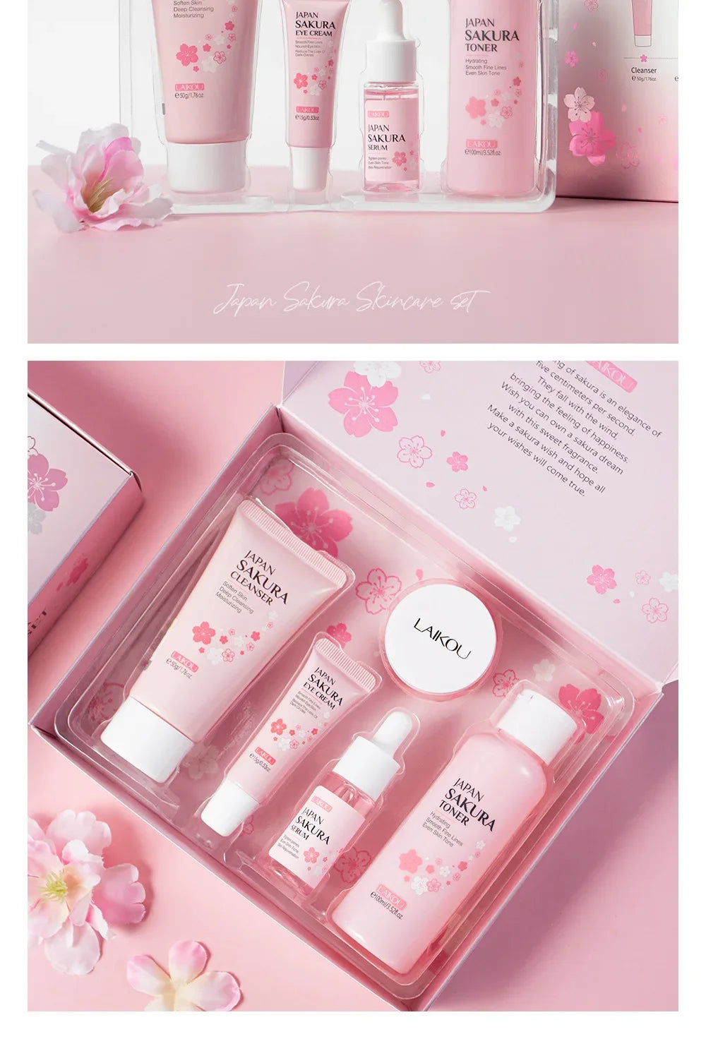 LAIKOU Sakura 5-Piece Korean Skincare Gift Set — Moisturizing & Brightening Routine