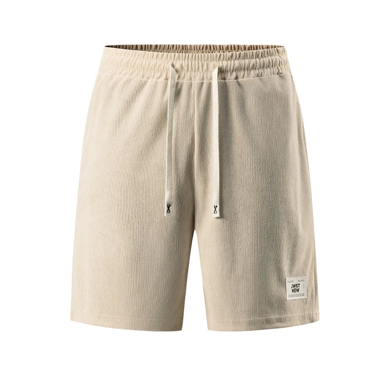 Men's Corduroy Stretch Letter Print Shorts — Casual Textured Shorts