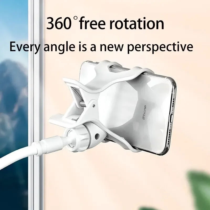 Hands-Free. Any Angle. Anywhere. — Flexible Gooseneck Long Arm Phone Holder Clamp Bracket | Bedside, Desktop, Overhead Live Streaming, White & Black