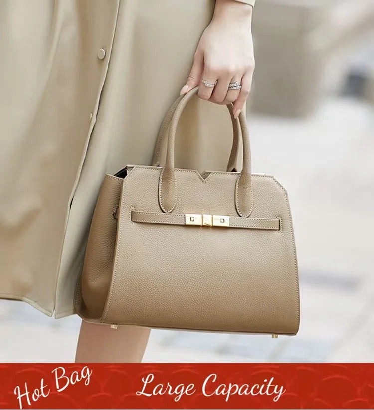 Genuine Cow Leather Tote Shoulder Bag – Handmade Luxury Handbag for Women