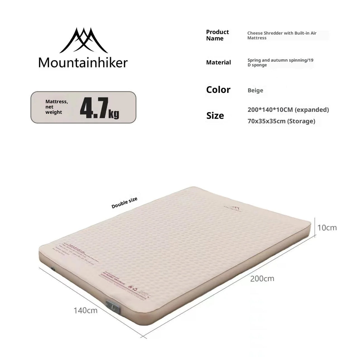 Thickened Sponge Camping Mattress – Portable Outdoor Pad with Integrated Air Pump, Self-Inflating