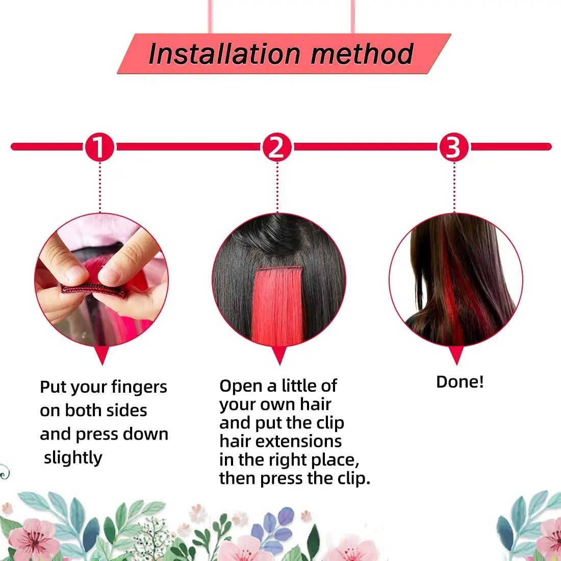 Synthetic 10PC Colored Clip-In Hair Extensions — Kinky Straight, High Temp Fiber, 70g Set