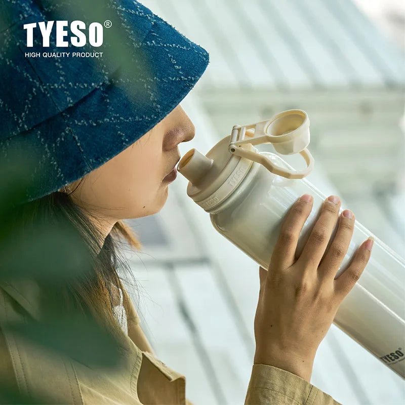 TYESO 304 SS Vacuum Thermos Bottle – Wide Mouth, Leakproof, 6–12Hr, 600–1200ml, 10+ Colors, Optional Cup Bag