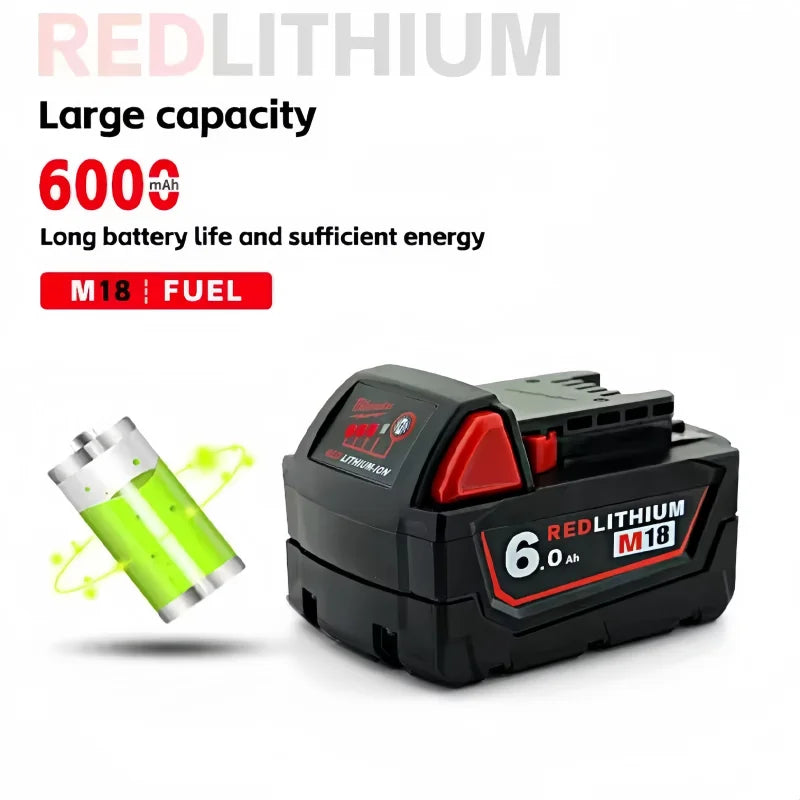 Milwaukee M18 6Ah Replacement Battery – 18V Lithium-Ion Rechargeable for M18 Cordless Power Tools