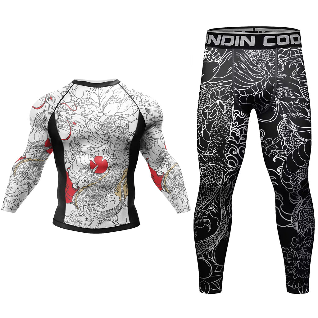 Men's MMA BJJ No-Gi Rashguard & Compression Set – Jiu Jitsu Boxing Muay Thai Sport Suit