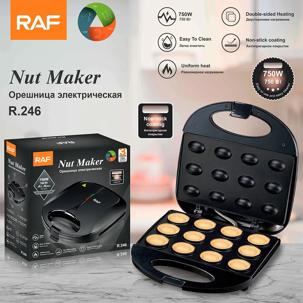Electric Walnut Cookie Maker – 12-Hole Non-Stick Mold, Automatic Nut Cake & Waffle Breakfast Pan