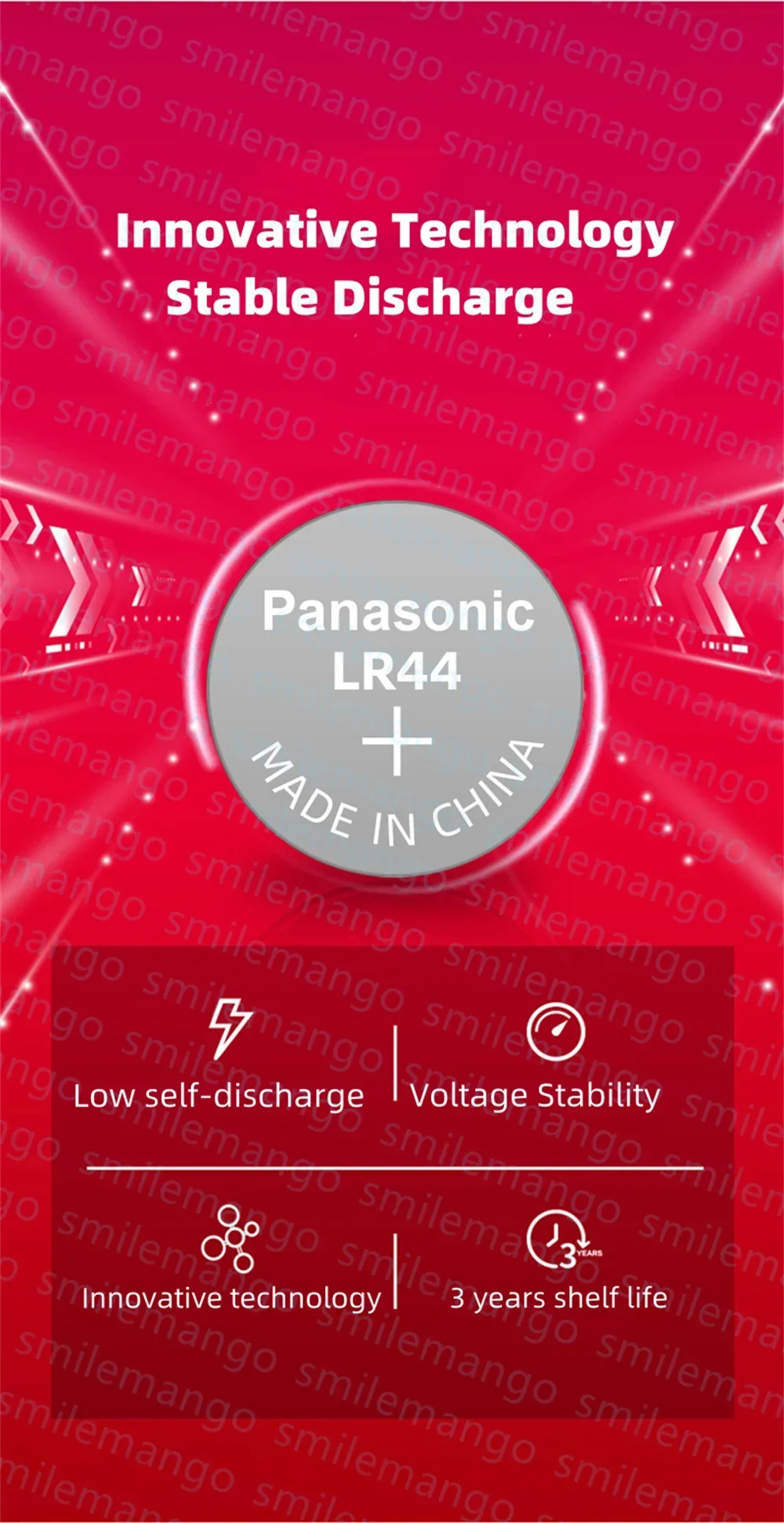 Panasonic LR44 AG13 1.5V Button Cell Battery – 175mAh SR44 LR1154 Coin Cell for Watch, Calculator & Toys