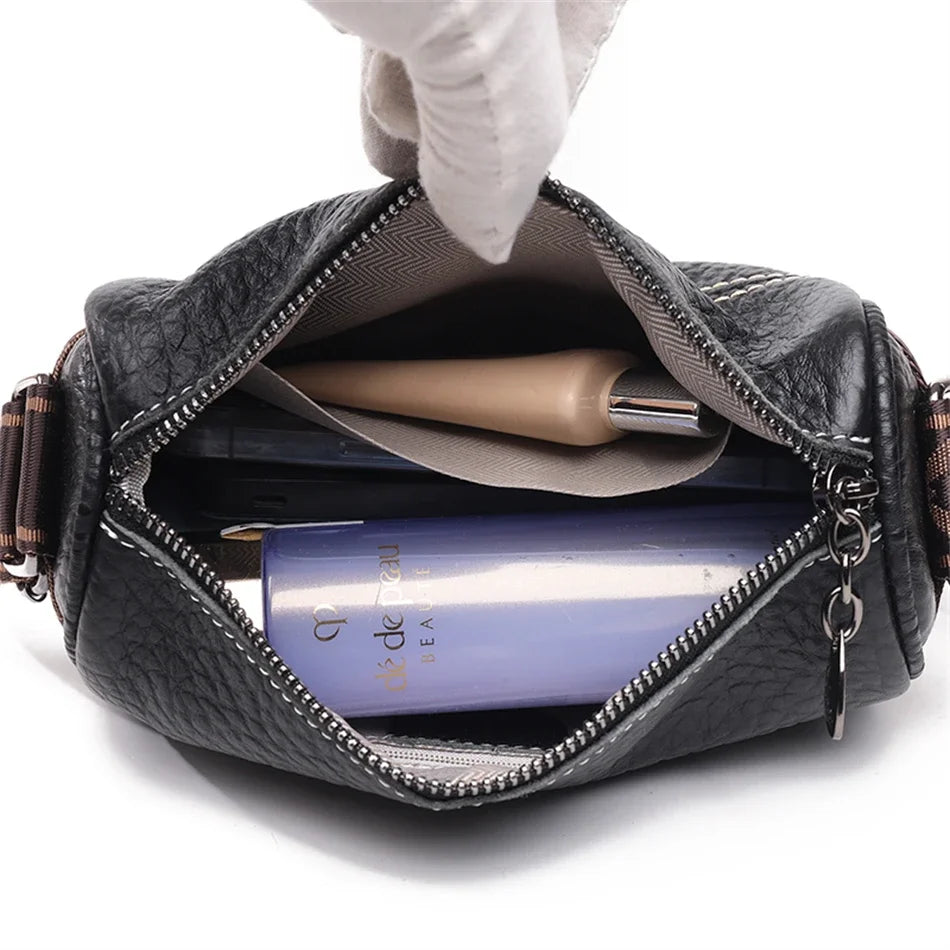 Luxury Genuine Leather Barrel Crossbody Bag – Sequin Shoulder Messenger Bag for Women