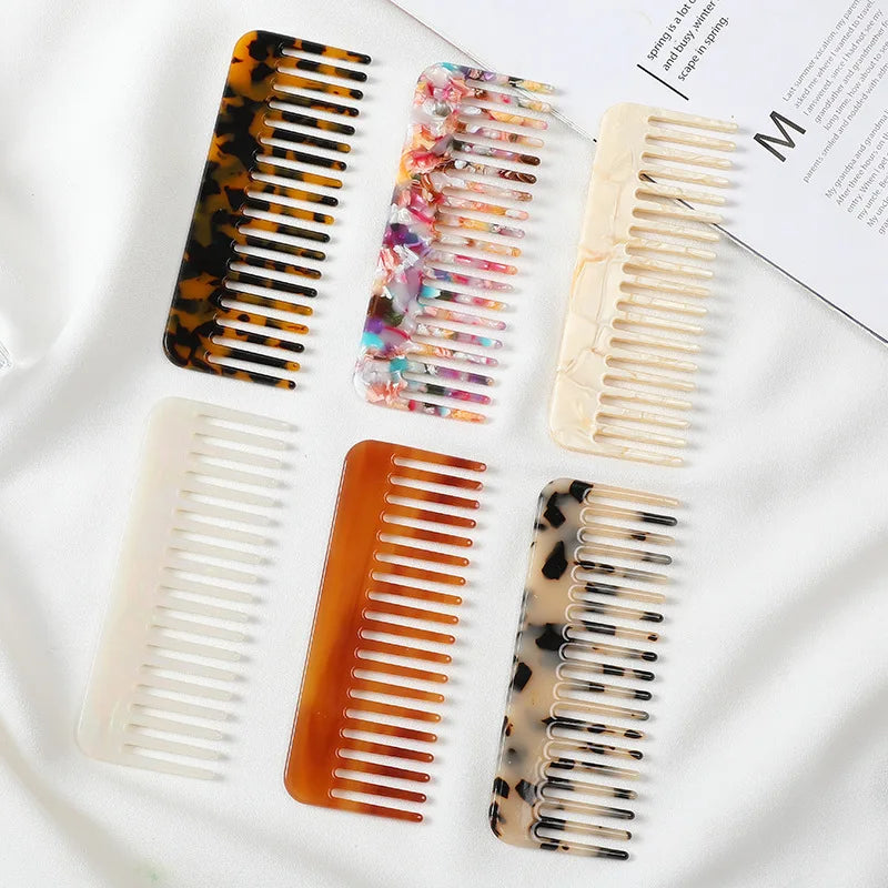 Wide Teeth Acetate Hair Combs – Anti-Static Portable Colorful Styling Comb for Salon & Travel