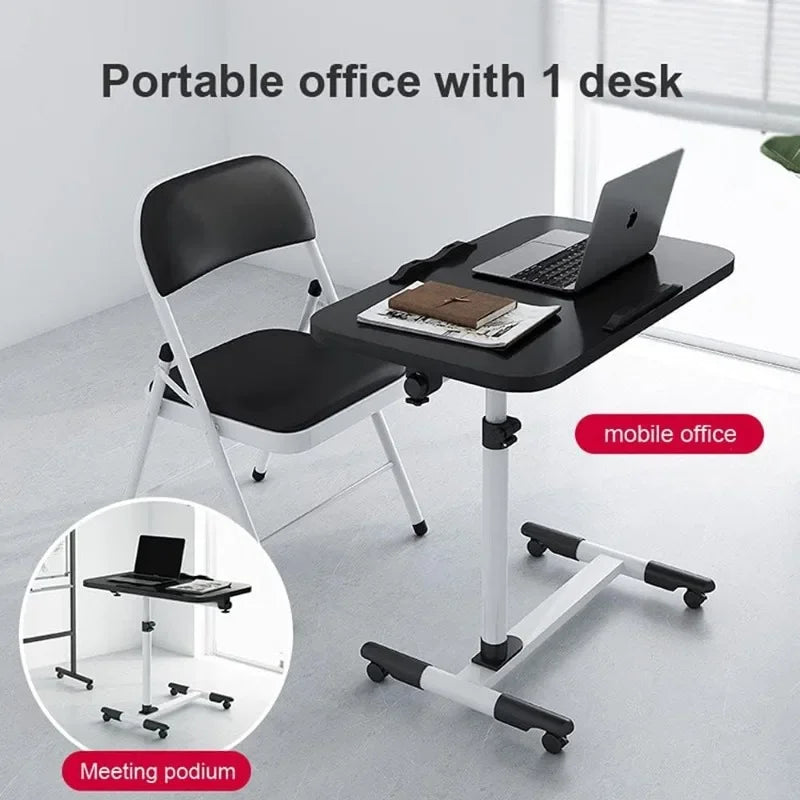 Portable Bedside Laptop Desk with Drawers — 360° Rotating Board, Adjustable Height & Lockable Wheels
