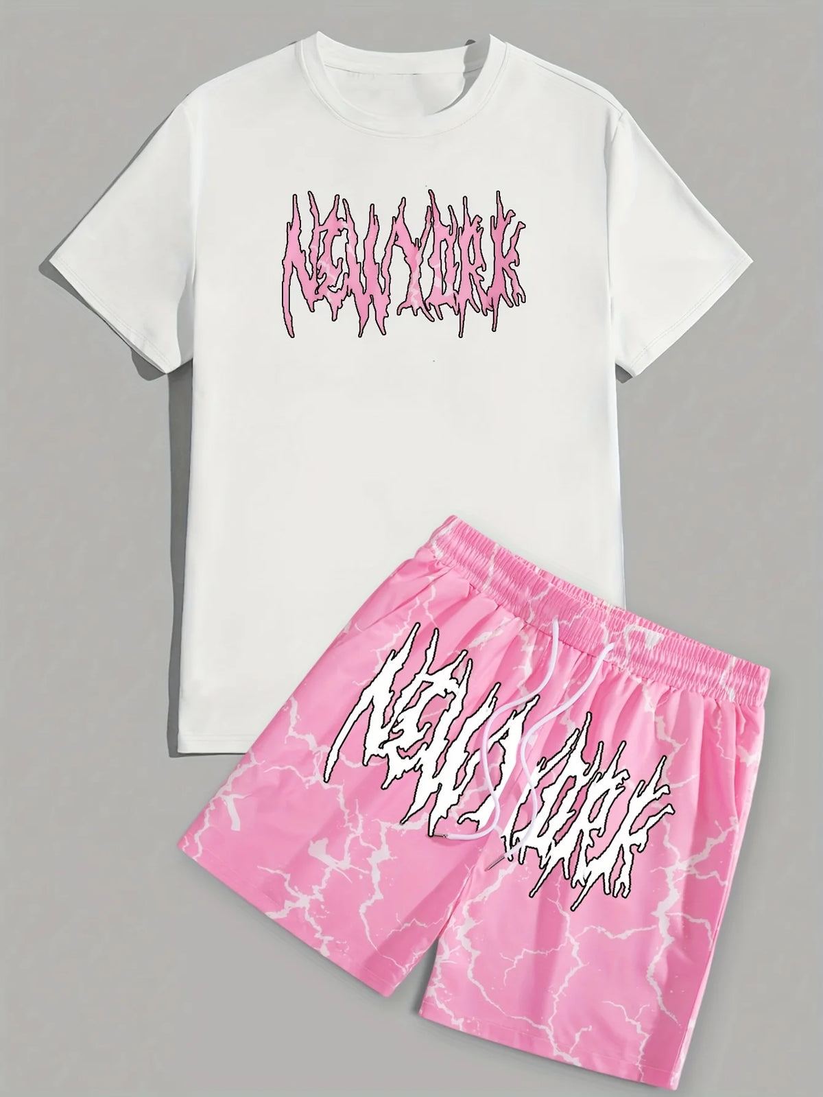 Men's 3D Letter Print T-Shirt & Shorts Set – Street Casual Breathable Lightweight Summer Suit