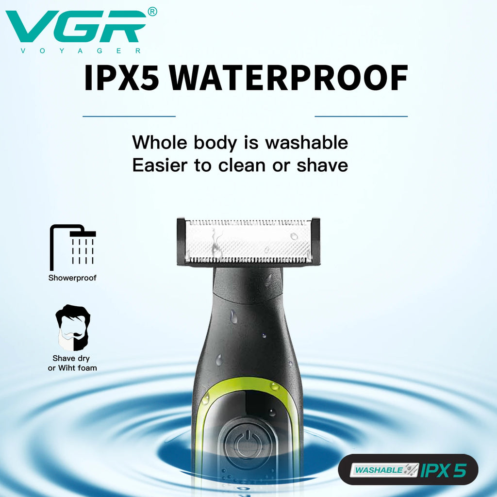 VGR One Blade Waterproof Hair & Beard Trimmer | IPX5 Wet/Dry, Rechargeable, 3 Guide Combs, Men & Women V-017