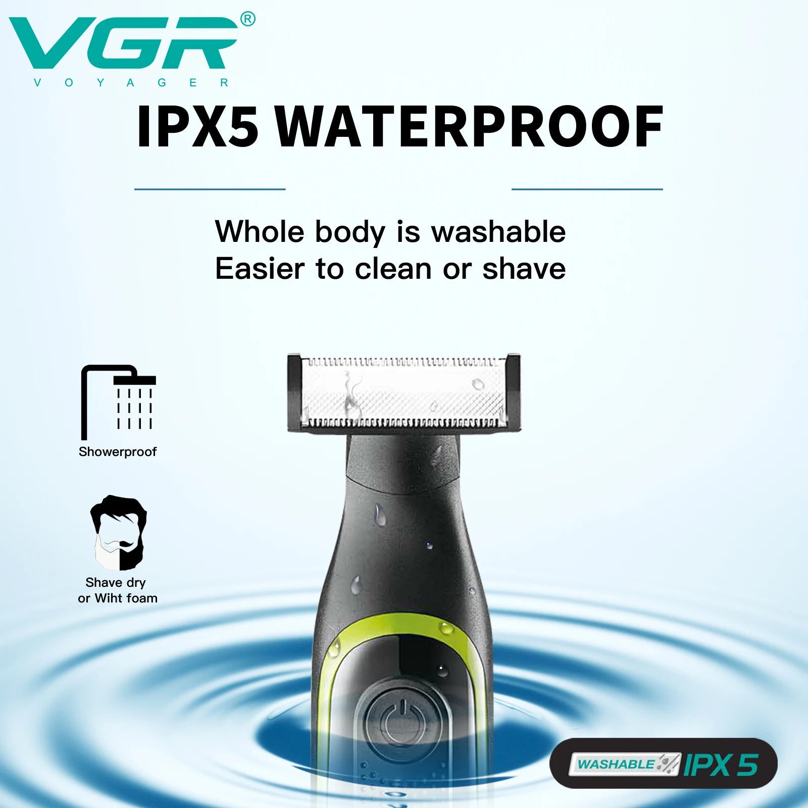 VGR One Blade Waterproof Hair & Beard Trimmer | IPX5 Wet/Dry, Rechargeable, 3 Guide Combs, Men & Women V-017