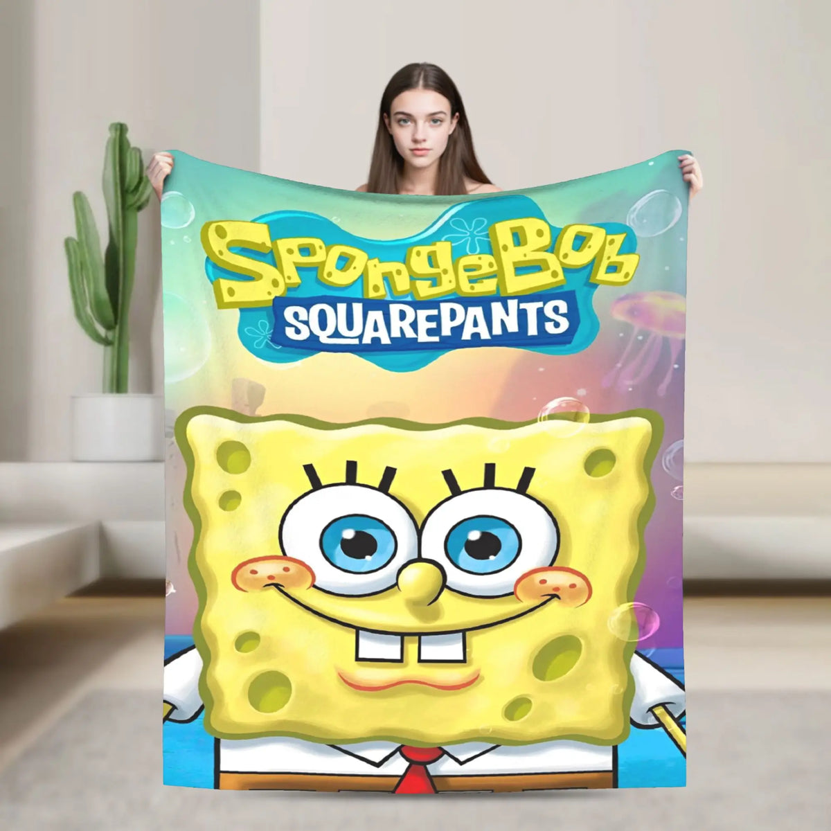 SpongeBob Flannel Throw Blanket – Soft Breathable Character Blanket for Bed, Lounge & Summer