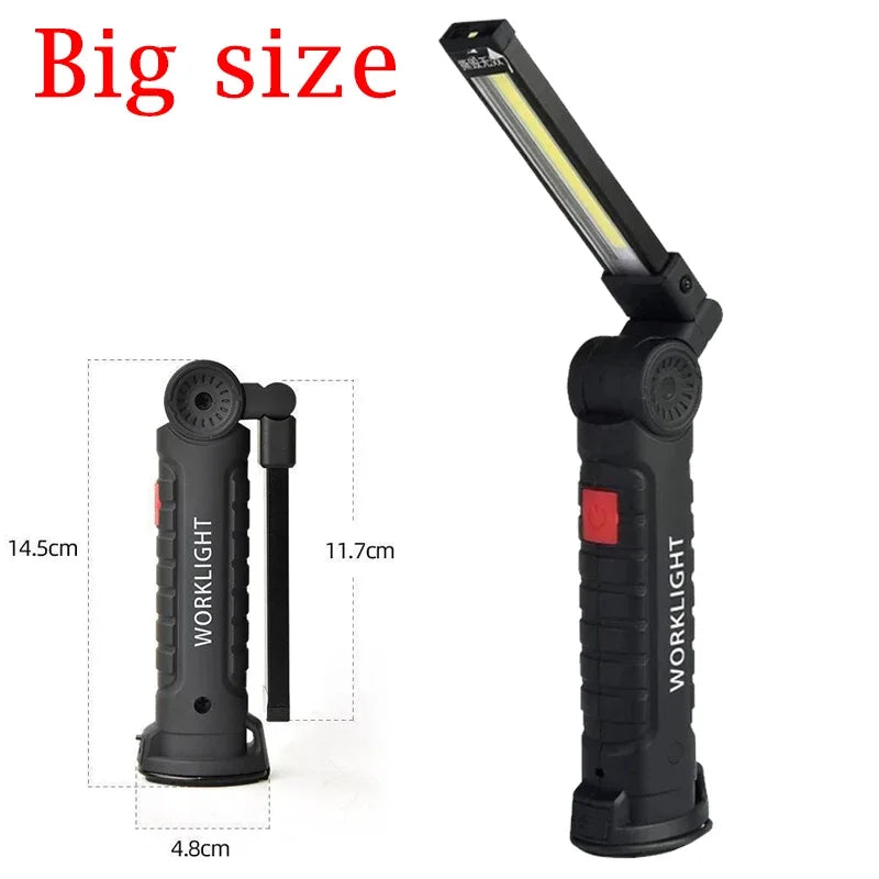 Folding COB+XPE LED Work Light – USB Rechargeable, 180° Foldable, Magnetic Base, Hook, Red SOS, Car Repair