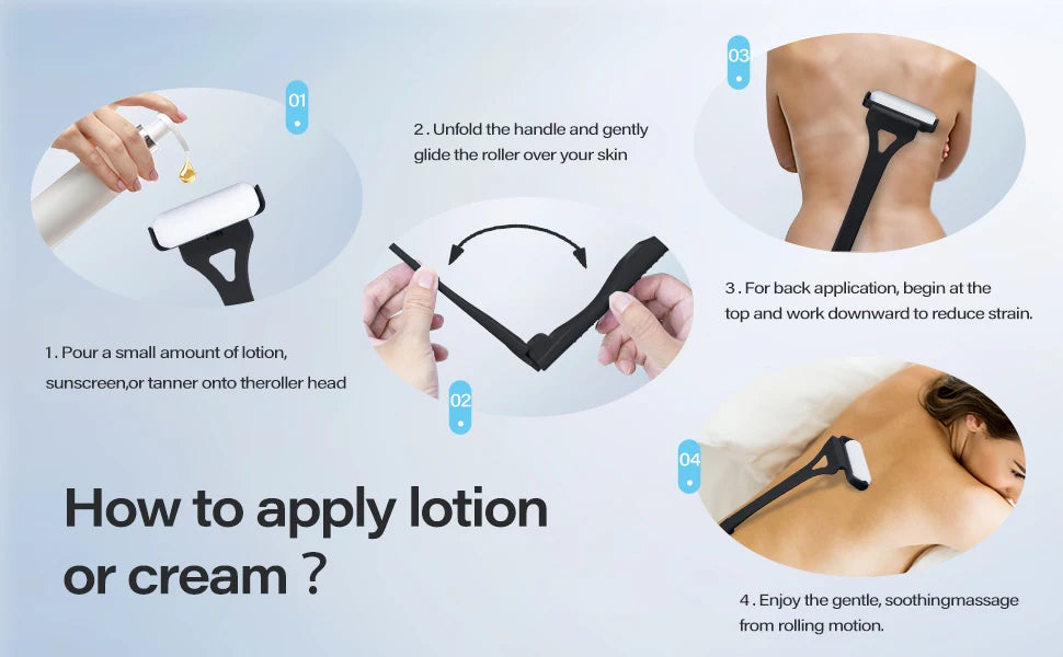 Long Handle Lotion Applicator Stick – Foldable Self-Sunscreen & Tanning Back Applicator with 2 Heads