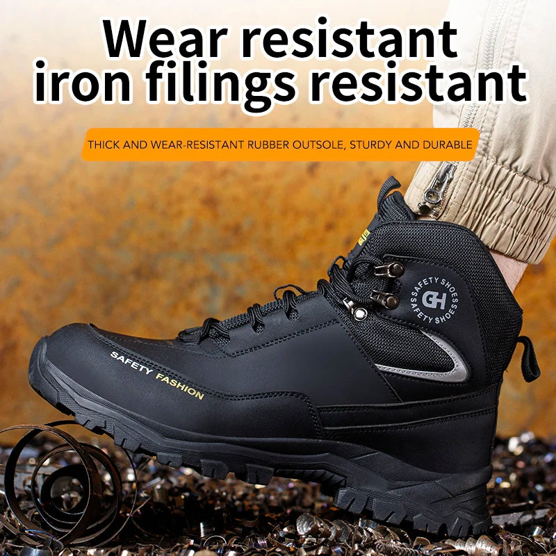 Men's Button-Closure Synthetic Work Shoes