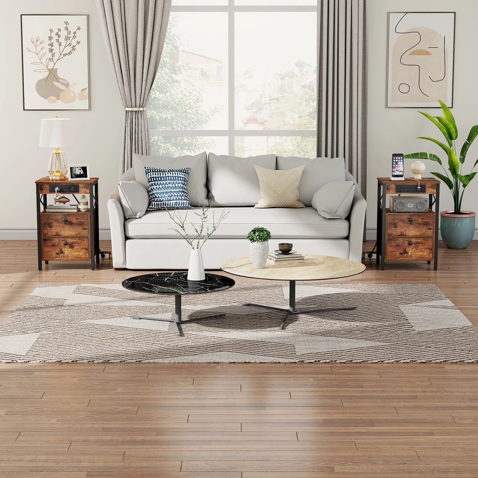 Bedside Nightstand with Built-In Charging Station — 2 AC Outlets & 2 Power Ports