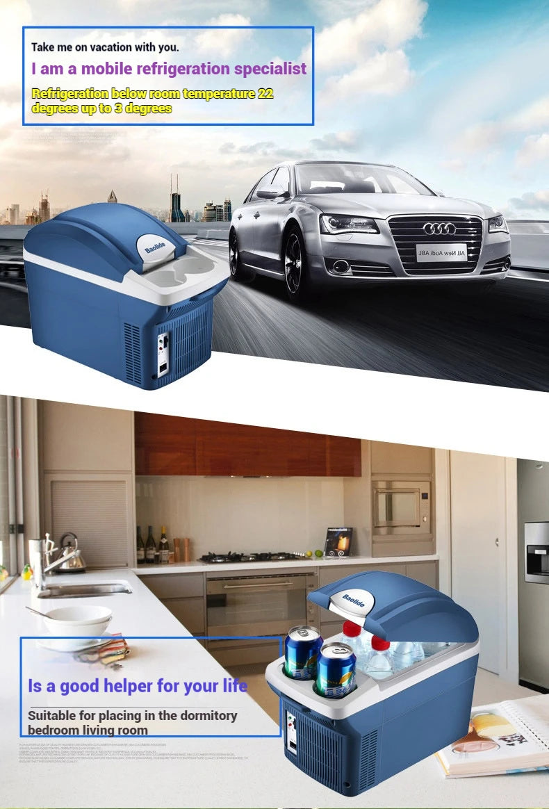 6L & 8L Small Car Refrigerator — 12V/24V Portable Fridge for Home & Camping, Cool & Frozen Drinks for Car & Truck