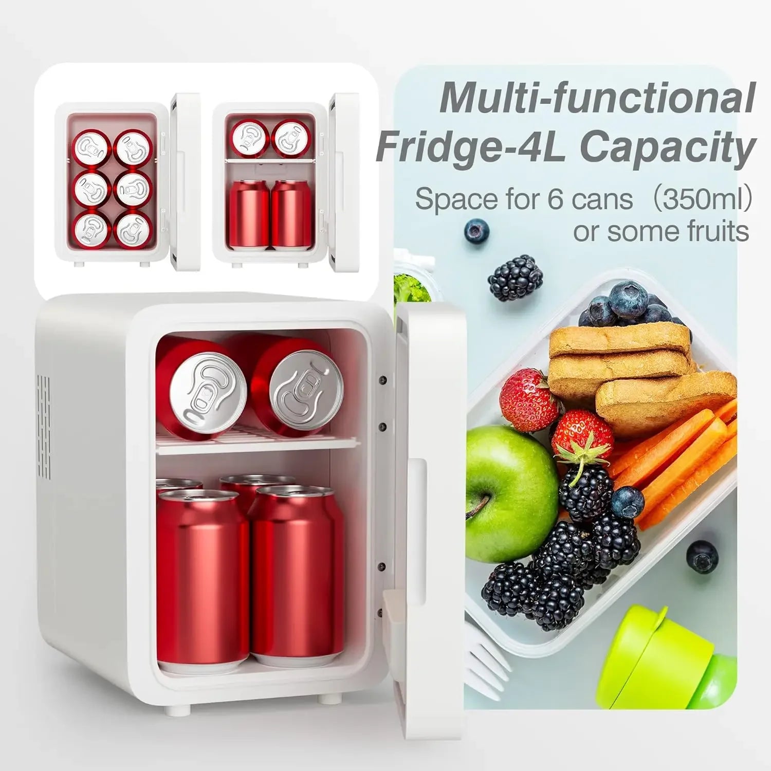 Skincare Fridge with Dimmable LED Light Mirror — 4L Makeup Mini Fridge for Bedroom & Car