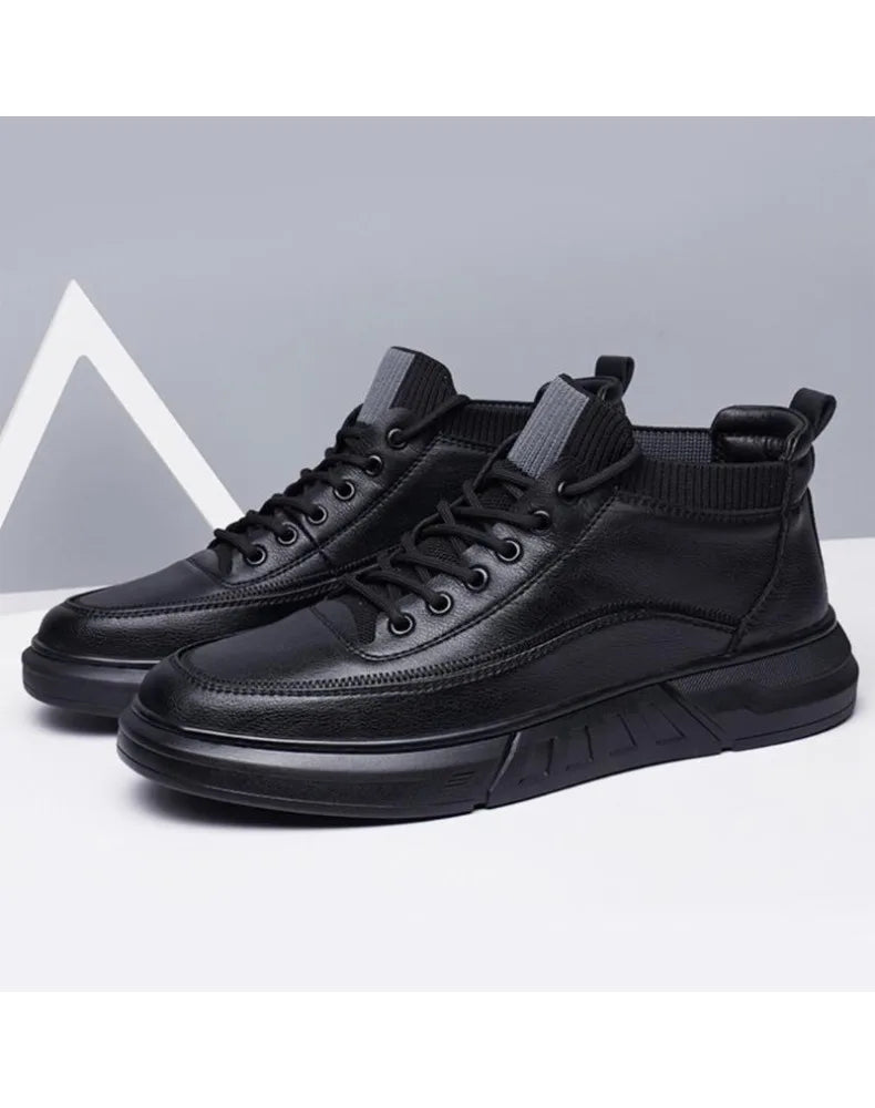 Men's Black Bonded Leather High-Top Shoes