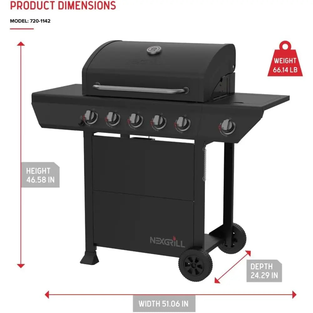 5-Burner Propane Gas Grill with Side Burner | 67,000 BTU, 618 Sq. In. Cooking Area, Porcelain Cast Iron Grates, Warming Rack, Outdoor Patio