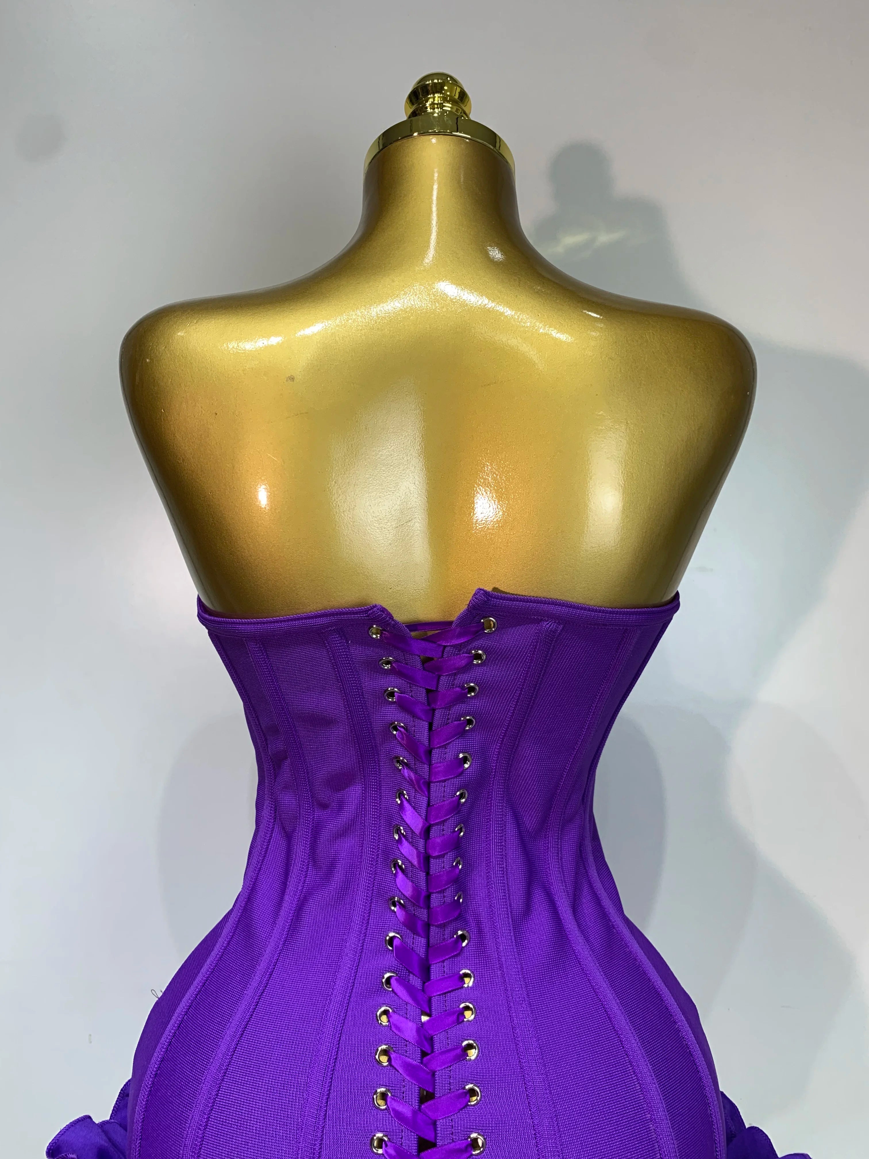 Flower Embellished Strapless Bandage Mini Dress — Backless Bodycon Celebrity Party Dress