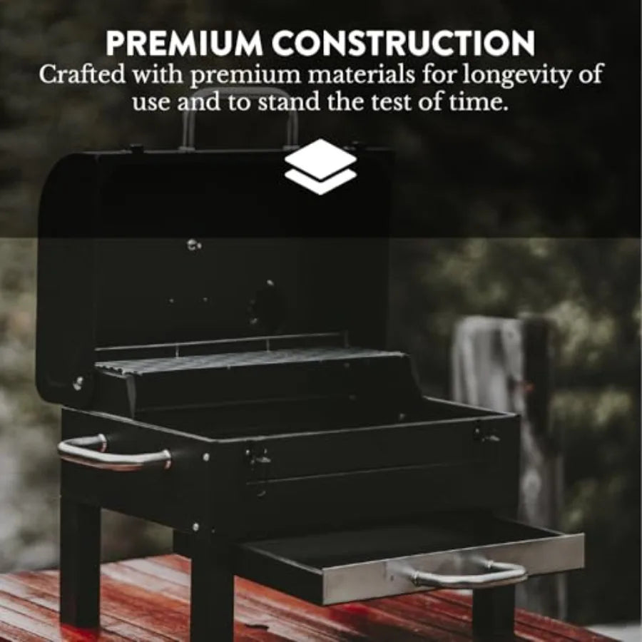 GasOne Portable Tabletop Charcoal BBQ Grill | 18-Inch, 2-Tiered, Side Handles, Lid, Stainless Steel, Compact for Picnic & Tailgate